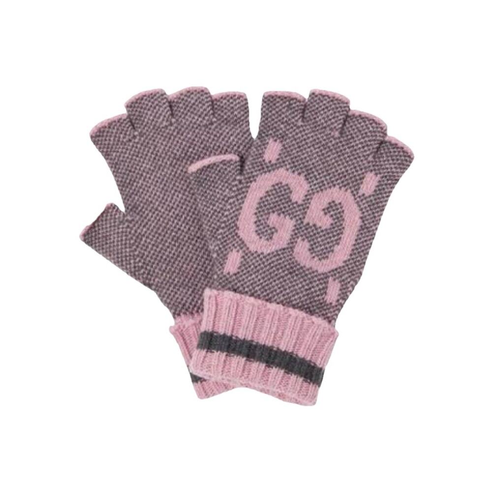 NIB Gucci GG Fingerless Gloves Mittens Pink Size L 100% Cashmere - Picture 1 of 12
